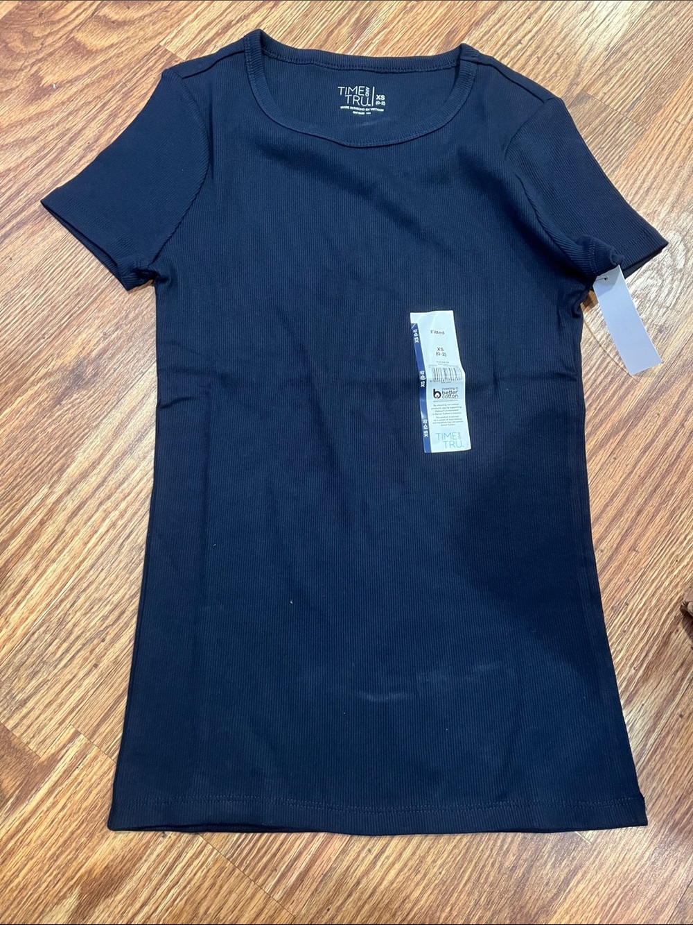 Time and Tru Navy Ribbed Short Sleeve Tee for Girls